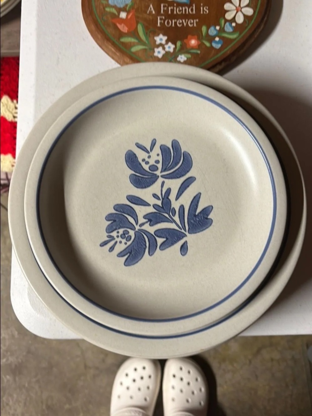 Pfaltzgraff Cream Stoneware Plate with Blue Floral Motif**TWO
